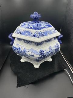 Blue White Tureen Platter India Temple Pattern - 3909955