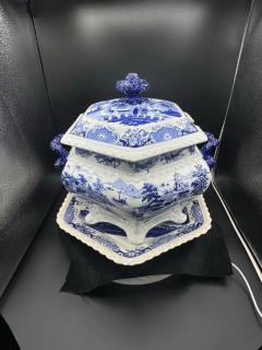 Blue White Tureen Platter India Temple Pattern - 3909956