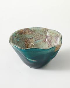 Blue and Tan Blown Glass Bowl Baltic Seas c 1980 - 4609404