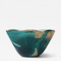 Blue and Tan Blown Glass Bowl Baltic Seas c 1980 - 4609967