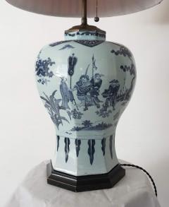 Blue and White Delft Chinoiserie Baluster Vase Table Lamp - 1272135