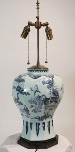 Blue and White Delft Chinoiserie Baluster Vase Table Lamp - 1272138