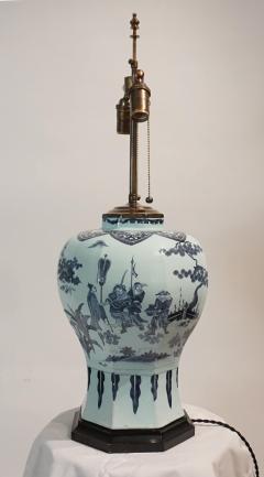 Blue and White Delft Chinoiserie Baluster Vase Table Lamp - 1272139