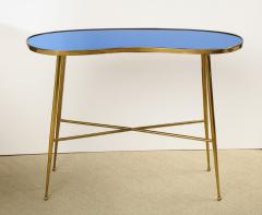 Blue mirror console table with brass legs attributed to Fontana Arte - 804501