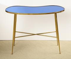 Blue mirror console table with brass legs attributed to Fontana Arte - 804507