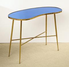 Blue mirror console table with brass legs attributed to Fontana Arte - 804508