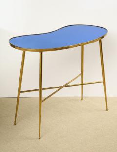 Blue mirror console table with brass legs attributed to Fontana Arte - 804511