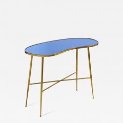 Blue mirror console table with brass legs attributed to Fontana Arte - 807063