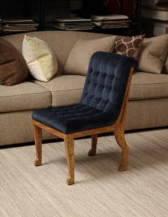 Blue velvet tufted chair in the style of Marc du Plantier - 3435070