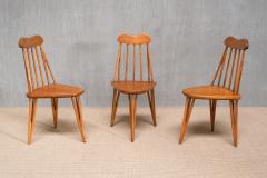 Bo Fj stad Exceptional Set of Three Bo Fjaestad Three Legged Birch Chairs Sweden 1955 - 4095713