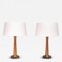 Bo R man Pair of Bo R man Table Lamps in Oak and Brass Model E1141 ASEA Sweden 1950s - 4469270