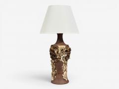 Bodil Marie Nielsen Large Brutalist Table Lamp Brown Stoneware Denmark 1960s - 4615417