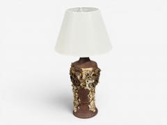 Bodil Marie Nielsen Large Brutalist Table Lamp Brown Stoneware Denmark 1960s - 4615418
