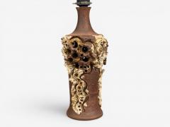 Bodil Marie Nielsen Large Brutalist Table Lamp Brown Stoneware Denmark 1960s - 4615419