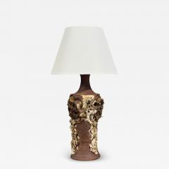 Bodil Marie Nielsen Large Brutalist Table Lamp Brown Stoneware Denmark 1960s - 4615444