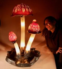 Bohemian Impressive Large Glass Mushroom Lamp circa 1960 80 - 3512749