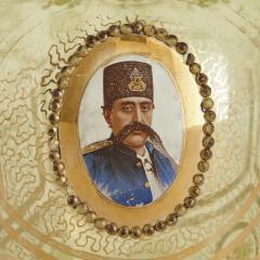 Bohemian green glass decanter with Mozaffar al Din Shah portrait - 4094667
