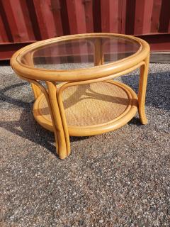 Boho Chic Bamboo Rattan Round Side Table w Glass Top - 4814074