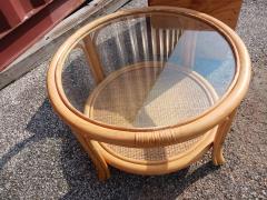 Boho Chic Bamboo Rattan Round Side Table w Glass Top - 4814126