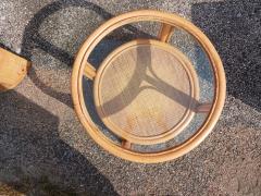 Boho Chic Bamboo Rattan Round Side Table w Glass Top - 4814139