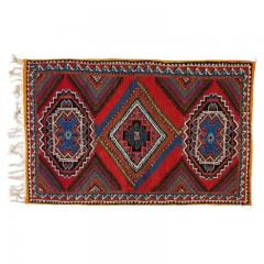 Boho Chic Moroccan Handwoven Blue Red Wool Diamond Design Rectangular Rug - 3649344