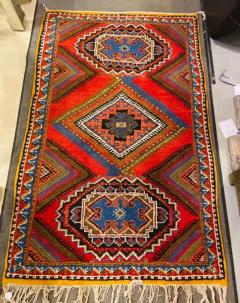 Boho Chic Moroccan Handwoven Blue Red Wool Diamond Design Rectangular Rug - 3649346