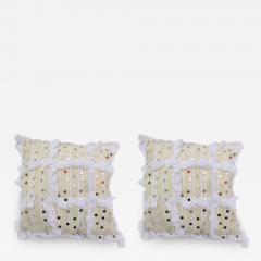 Boho Chic Moroccan Wool White Wedding Pillow a Pair - 3602911