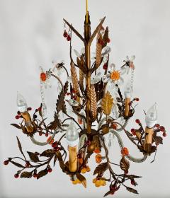 Boho Chic Tole Metal Faux Crystal Leaves Flowers Chandelier - 2954119