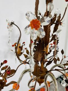 Boho Chic Tole Metal Faux Crystal Leaves Flowers Chandelier - 2954120