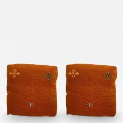 Boho Chic Vintage Tribal Kilim Square Large Pillow in Orange Pumpkin a Pair - 3405146