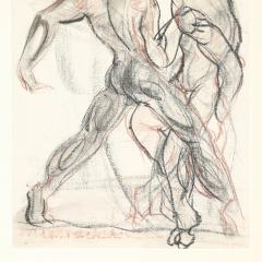Boris Lovet Lorski Mid Century Boxers Charcoal Conte w Watercolor signed Boris Lovet Lorski - 4827174