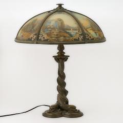 Bradley Hubbard Reverse Painted Glass and Patinated Metal Scenic Table Lamp - 4706286