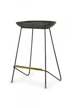 Braga Contemporary Modern Ebonized Wood and Polished Bronze Stools - 4171331