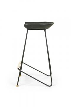 Braga Contemporary Modern Ebonized Wood and Polished Bronze Stools - 4171332