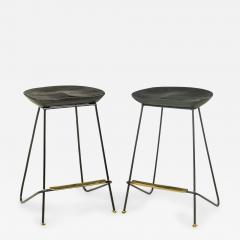 Braga Contemporary Modern Ebonized Wood and Polished Bronze Stools - 4196135
