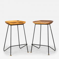 Braga Contemporary Modern Natural Wood and Bronze Stools - 4196136