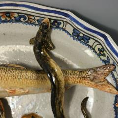 Brard French Palissy Majolica Wall Platter with Fish - 3996347