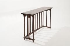 Brass Accented Parquet Top Console Table - 2619151