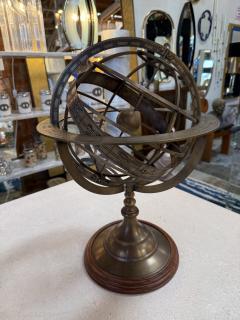 Brass Armillary Sphere on Wooden Base Celestial Decorative Object - 4514119