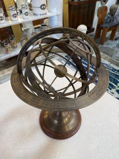 Brass Armillary Sphere on Wooden Base Celestial Decorative Object - 4514120
