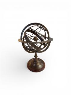 Brass Armillary Sphere on Wooden Base Celestial Decorative Object - 4514461