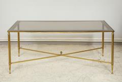 Brass Cocktail Table Smoked Glass Top on Stretchers Base - 1110694