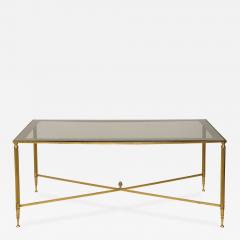 Brass Cocktail Table Smoked Glass Top on Stretchers Base - 1131666