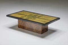 Brass Etched Coffee Table with Burl Base by Maho 1970s - 2315849