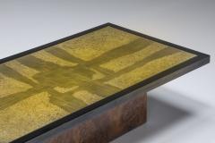 Brass Etched Coffee Table with Burl Base by Maho 1970s - 2315892