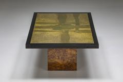 Brass Etched Coffee Table with Burl Base by Maho 1970s - 2315902