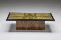 Brass Etched Coffee Table with Burl Base by Maho 1970s - 2315908