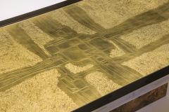 Brass Etched Coffee Table with Burl Base by Maho 1970s - 2315931