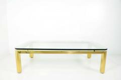 Brass Finish Base Coffee Table with Thick Glass Top Karl Springer Style - 1254667