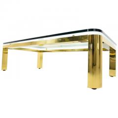 Brass Finish Base Coffee Table with Thick Glass Top Karl Springer Style - 1254669